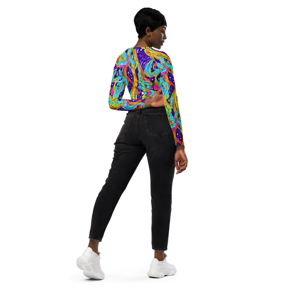 Radiant Frenzy on Long Sleeve Crop Top — Right Back
