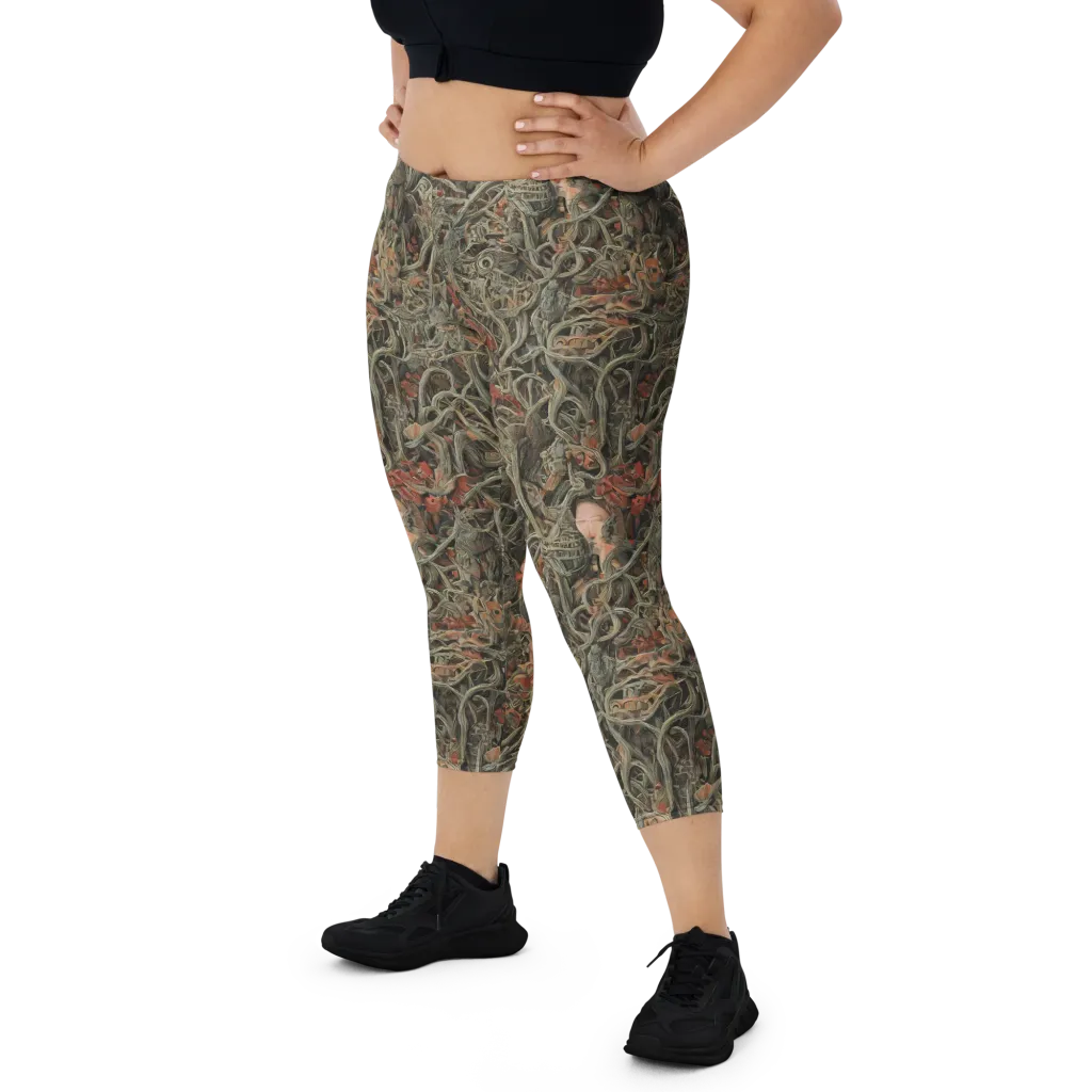 Olive Labyrinth on Capri Leggings — Front