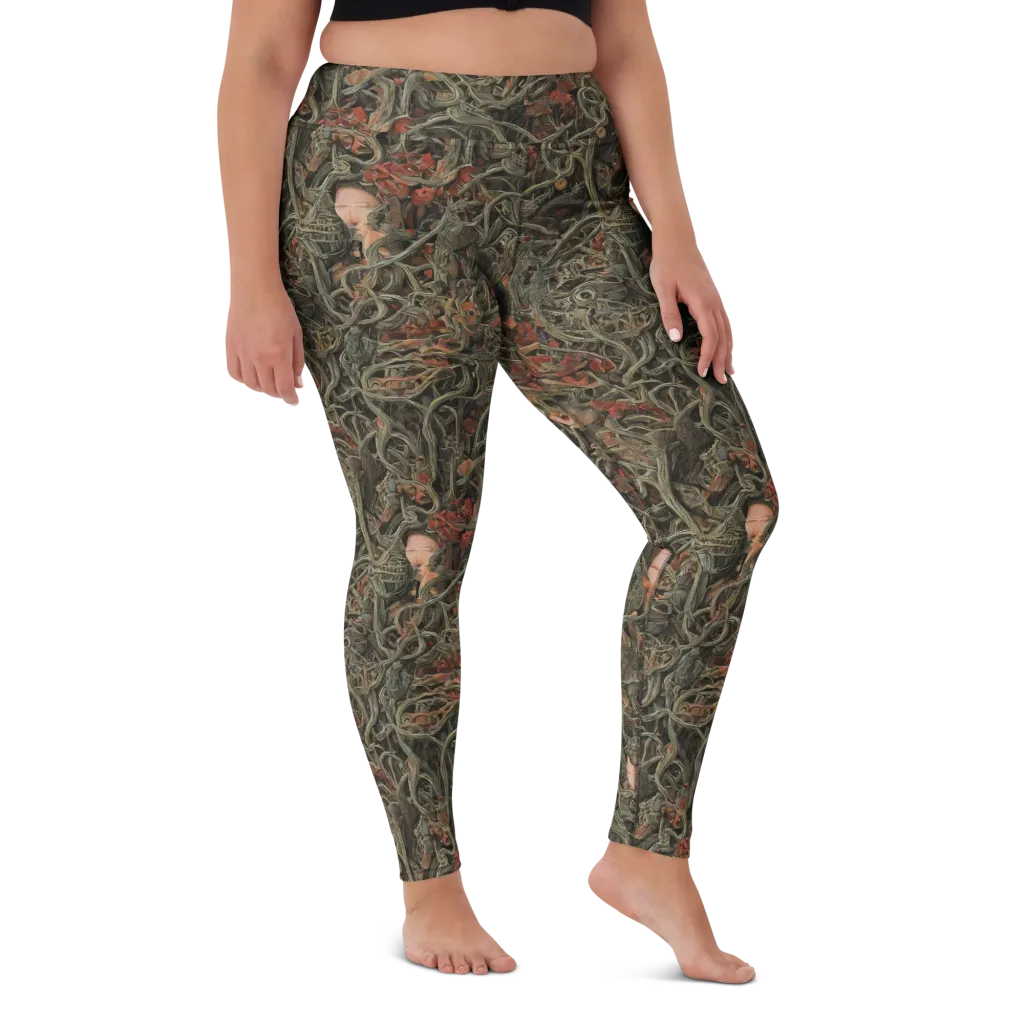 Olive Labyrinth on Yoga Leggings — Front