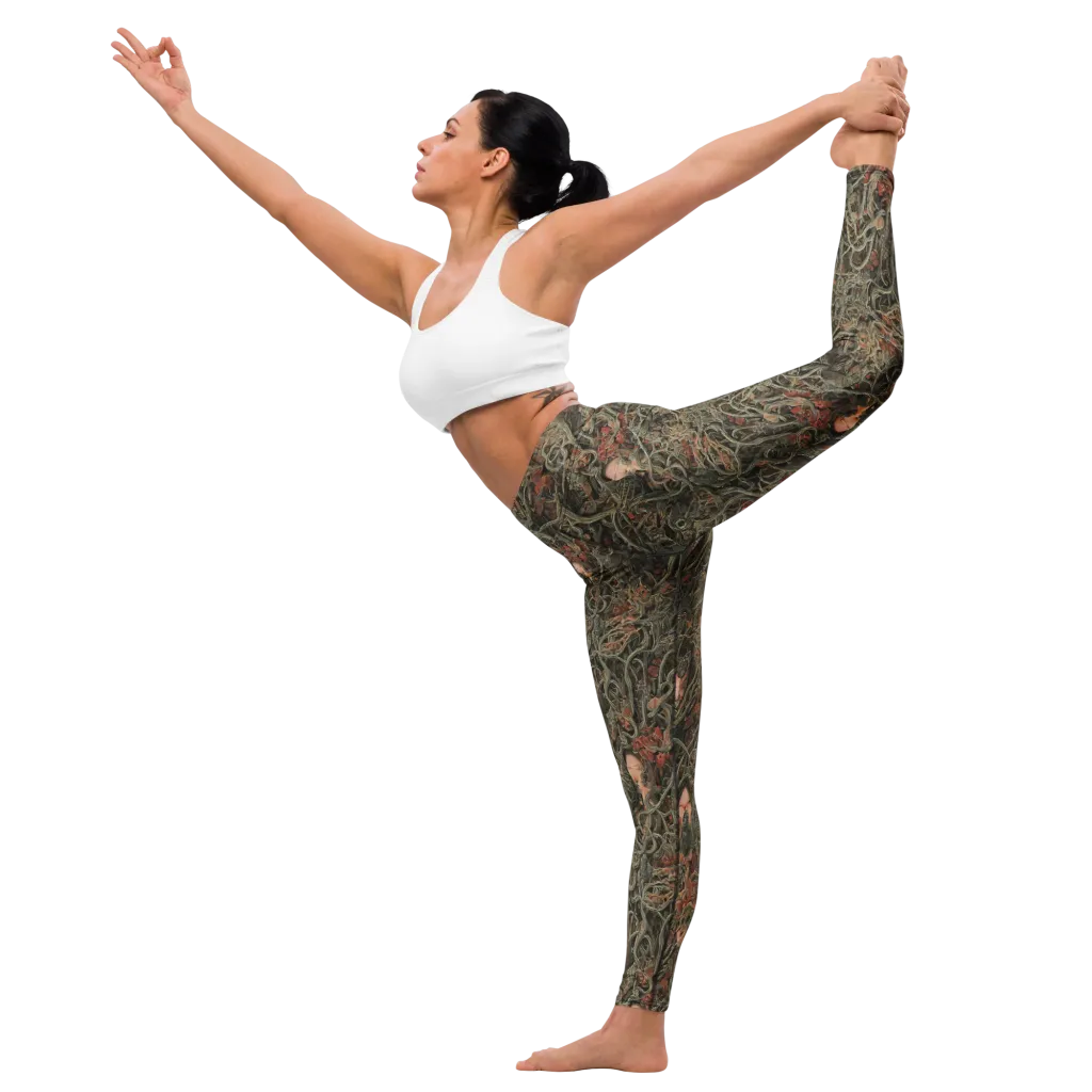 Olive Labyrinth on Yoga Leggings — Left