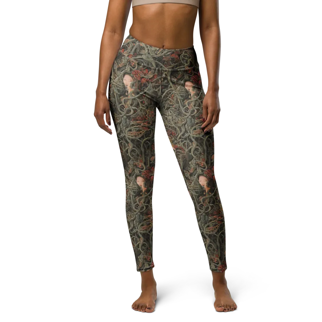 Olive Labyrinth on Yoga Leggings — Front