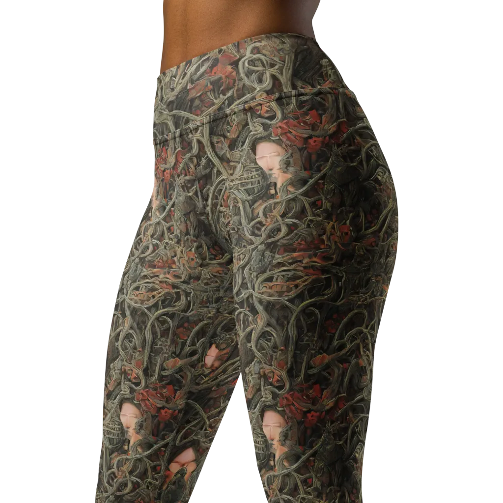 Olive Labyrinth on Yoga Leggings — Left Front