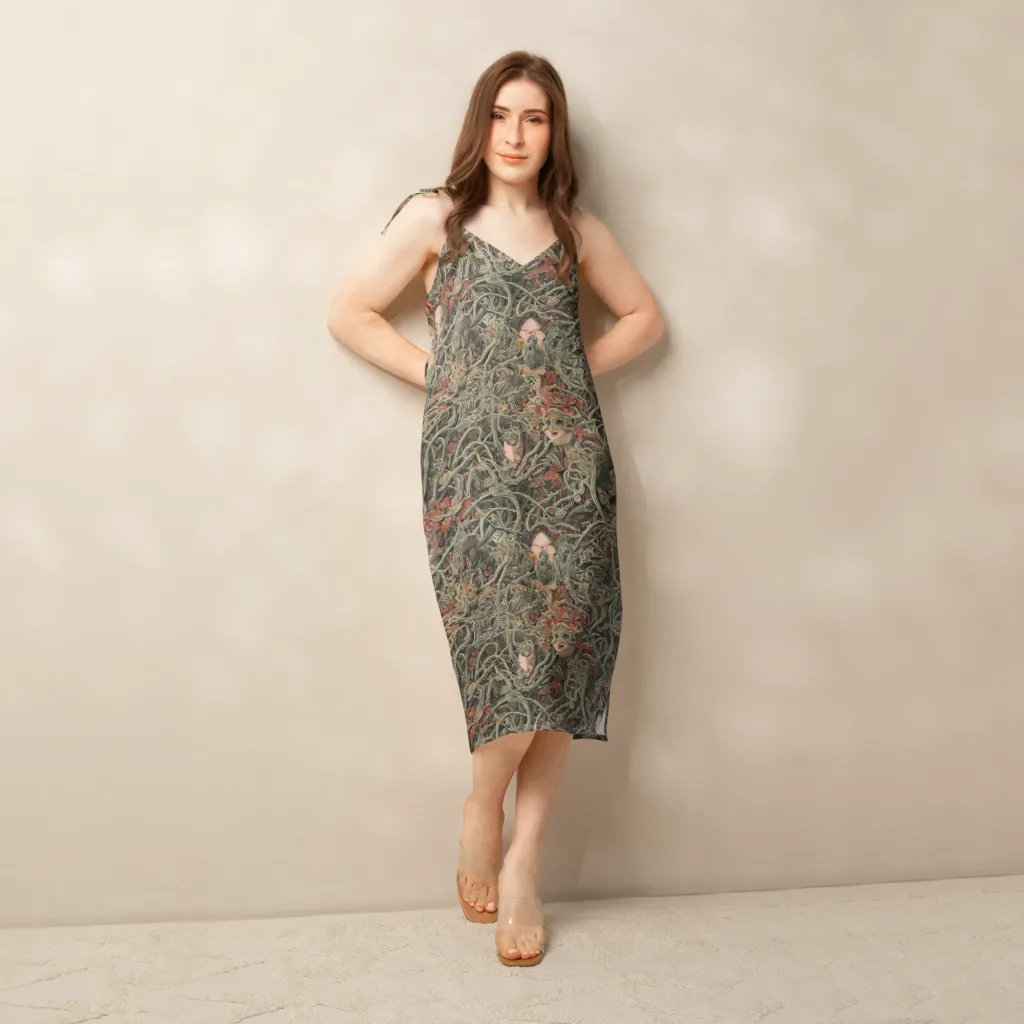 Olive Labyrinth on Slip Dress — Front