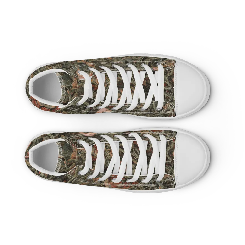 Olive Labyrinth on Men's High Top Canvas Shoes — Front