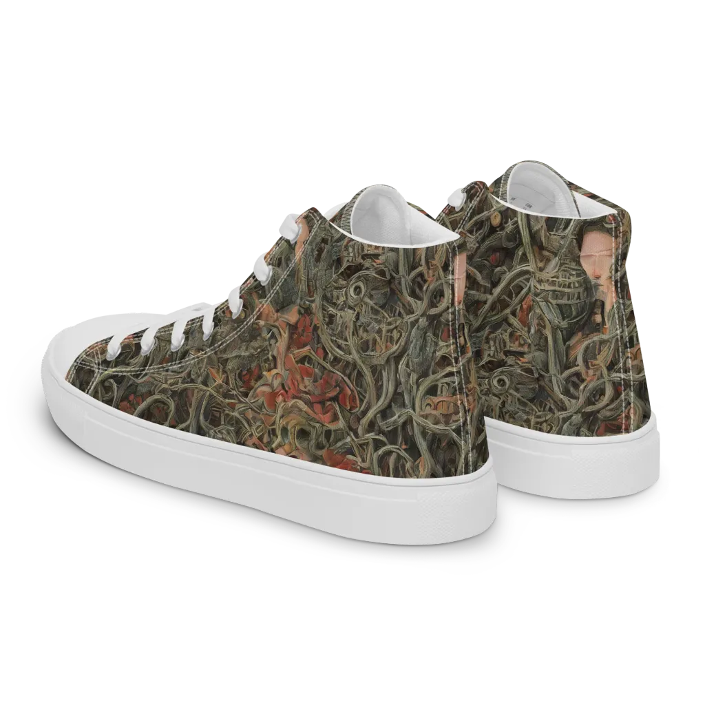 Olive Labyrinth on Men's High Top Canvas Shoes — Left Back