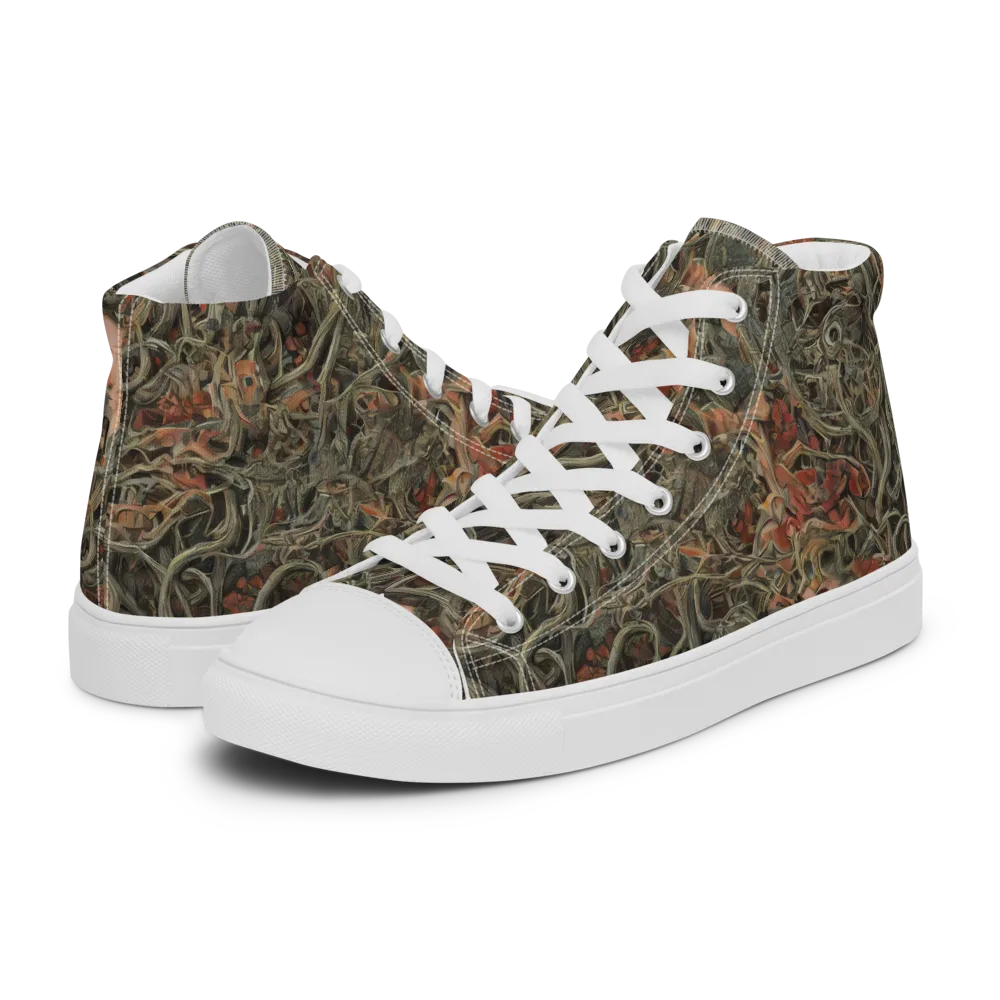 Olive Labyrinth on Men's High Top Canvas Shoes — Left