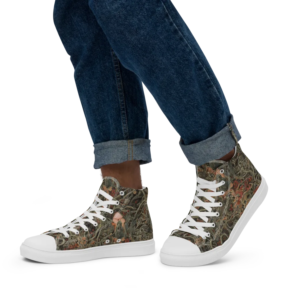 Olive Labyrinth on Men's High Top Canvas Shoes — Left