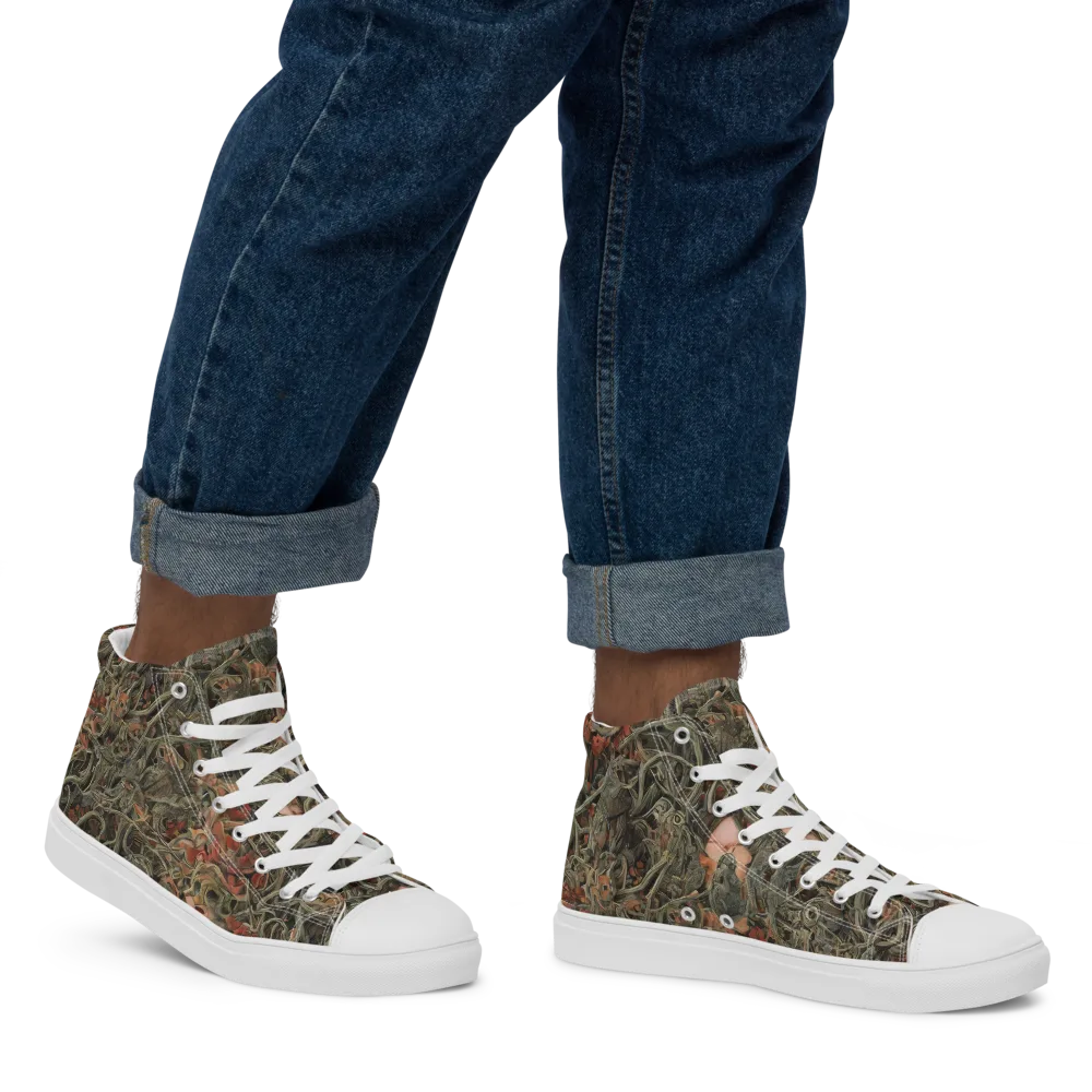 Olive Labyrinth on Men's High Top Canvas Shoes — Right