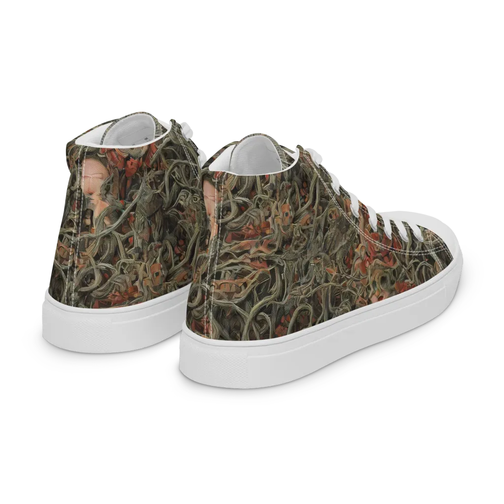 Olive Labyrinth on Women's High Top Canvas Shoes — Right Back