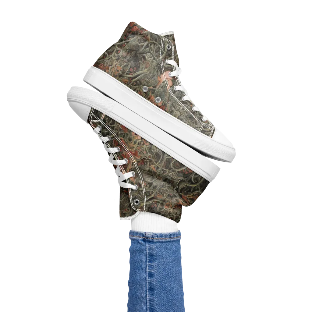 Olive Labyrinth on Women's High Top Canvas Shoes — Left