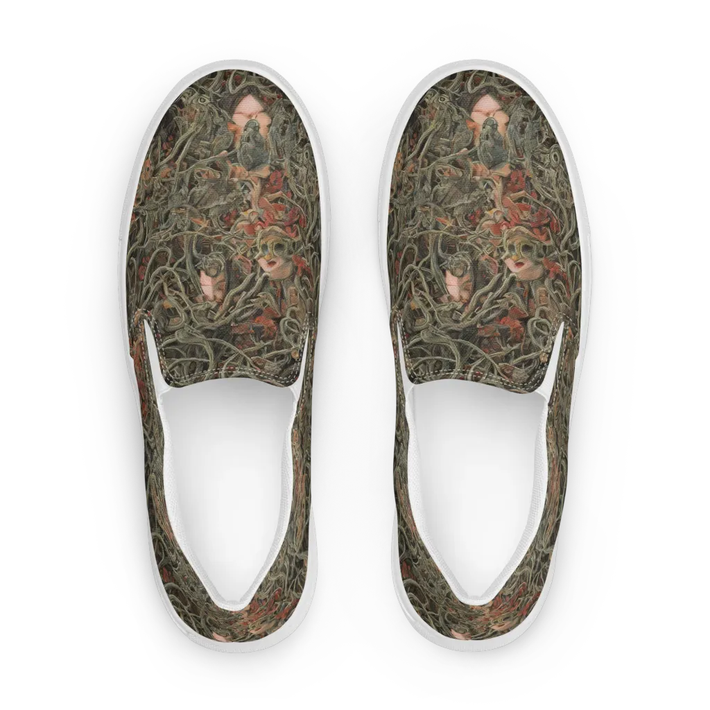 Olive Labyrinth on Men's Slip-On Canvas Shoes — Front