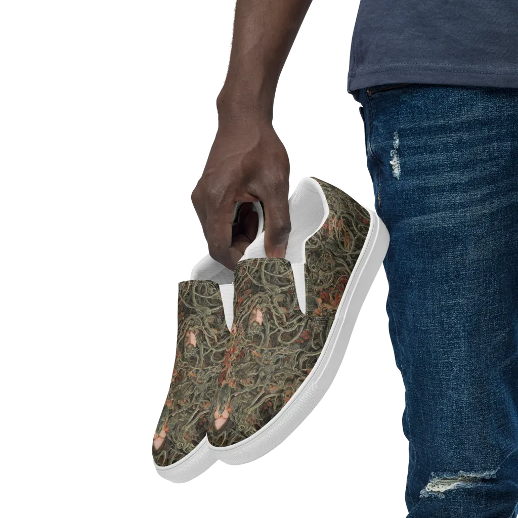Olive Labyrinth on Men's Slip-On Canvas Shoes — Left Front