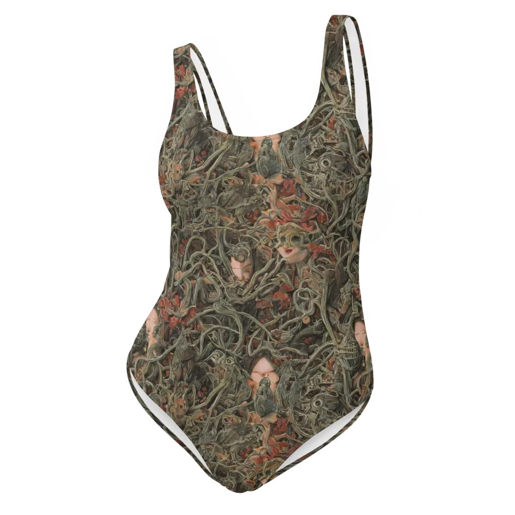 Olive Labyrinth on One-Piece Swimsuit — Front