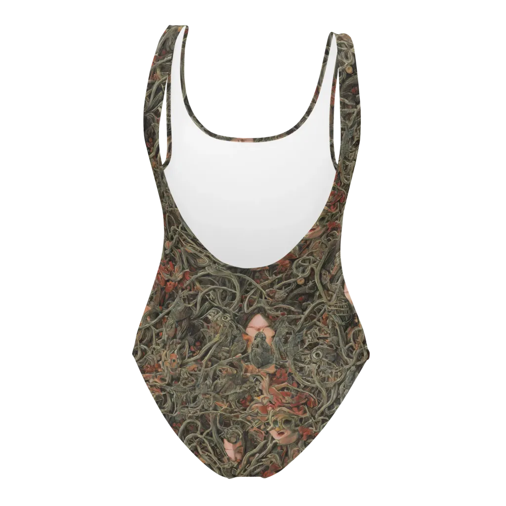 Olive Labyrinth on One-Piece Swimsuit — Back