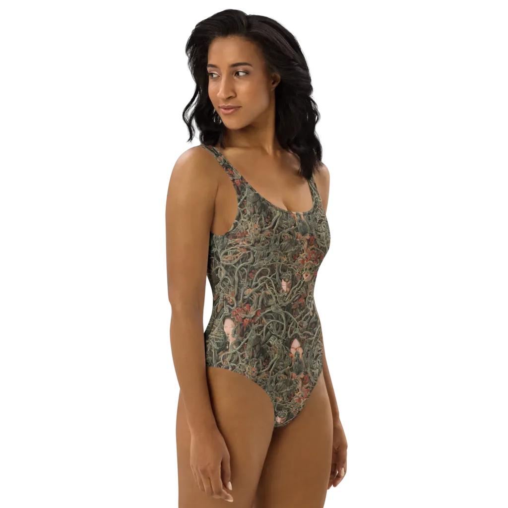 Olive Labyrinth on One-Piece Swimsuit — Right