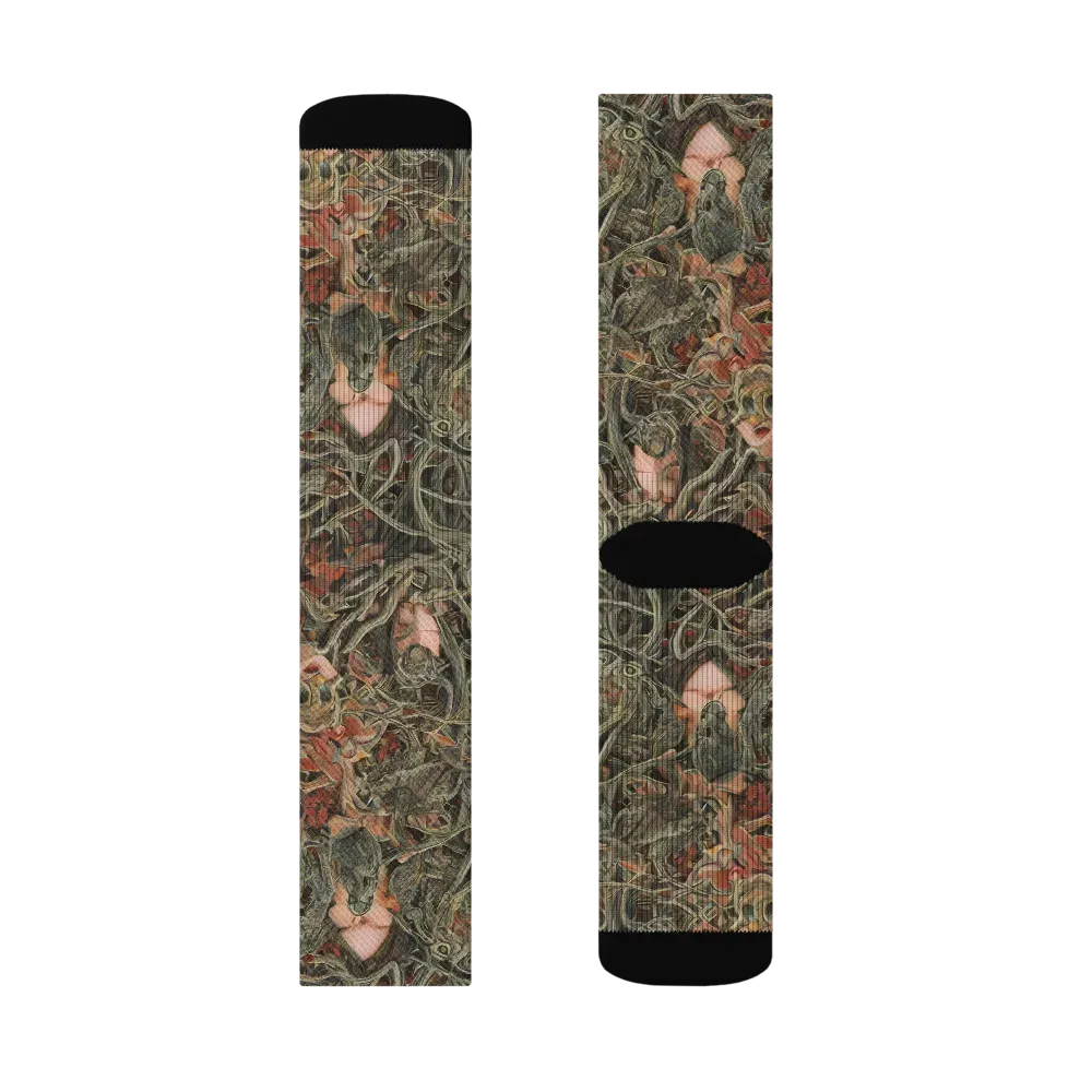 Olive Labyrinth on Socks — Right Sock
