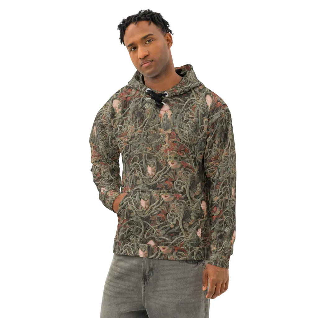 Olive Labyrinth on Cotton Hoodie — Left Front