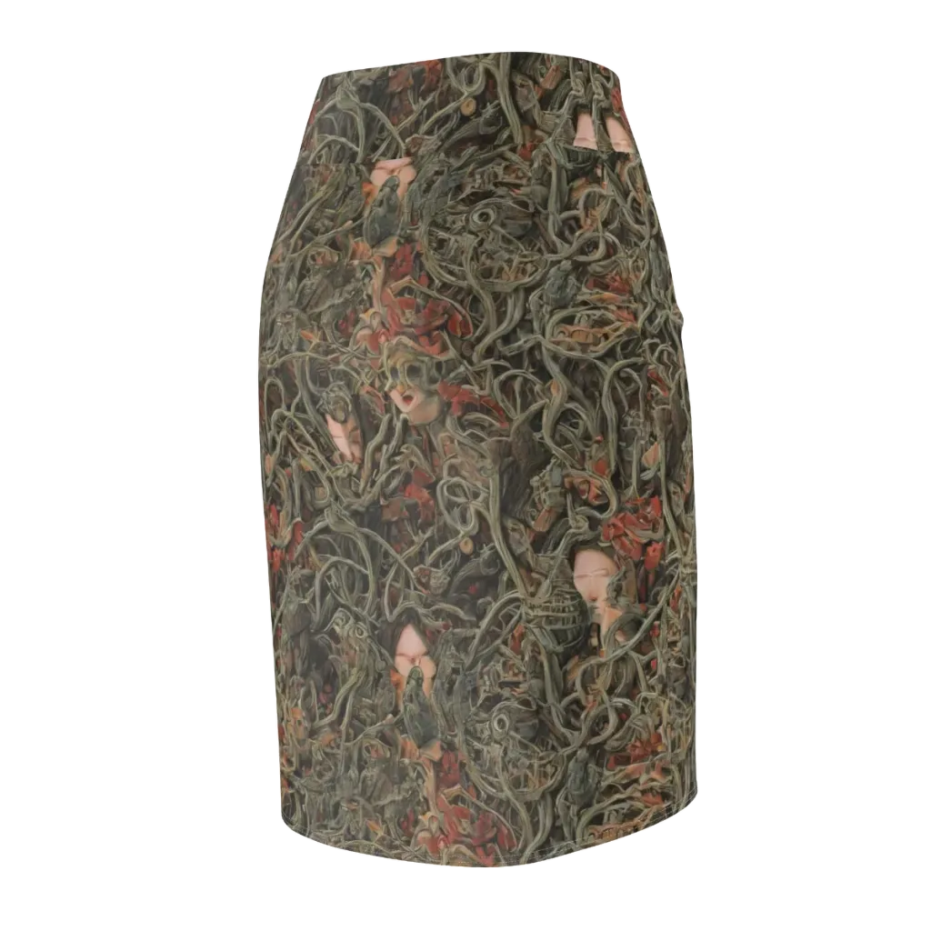 Olive Labyrinth on Pencil Skirt — Back Side