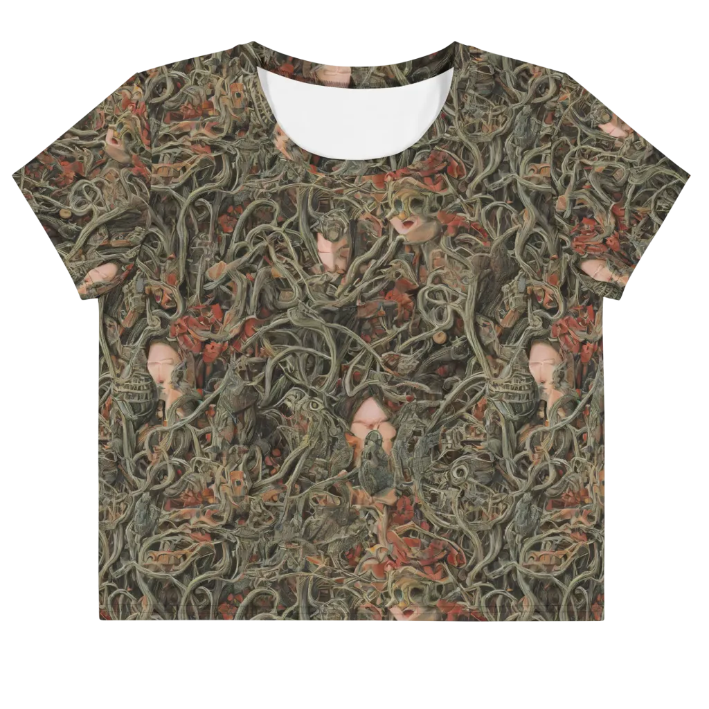 Olive Labyrinth on Crop Tee — Front