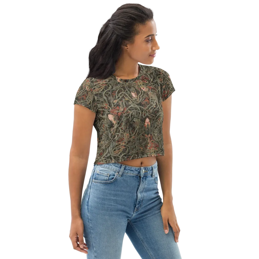 Olive Labyrinth on Crop Tee — Right Front