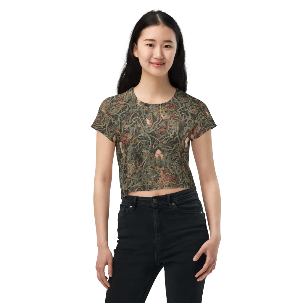 Olive Labyrinth on Crop Tee — Front