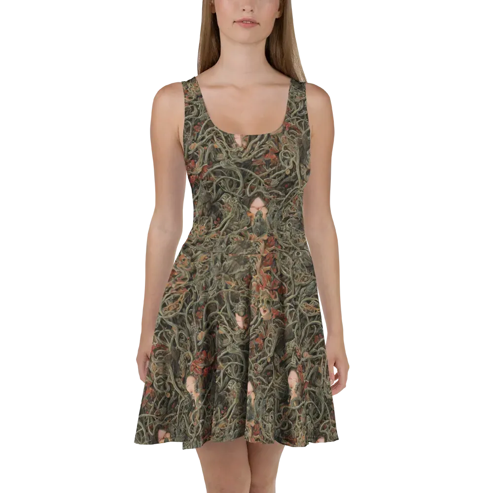 Olive Labyrinth on Skater Dress — Front