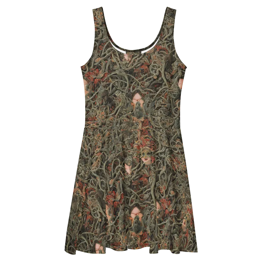 Olive Labyrinth on Skater Dress — Front