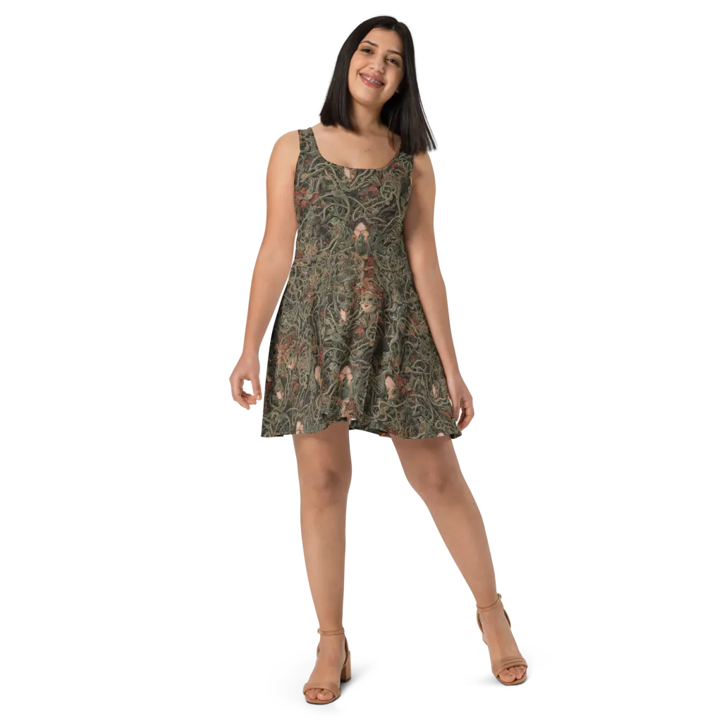 Olive Labyrinth on Skater Dress — Front