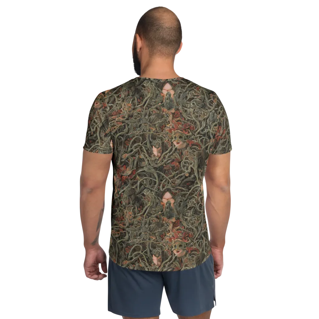 Olive Labyrinth on Men's Athletic T-Shirt — Back