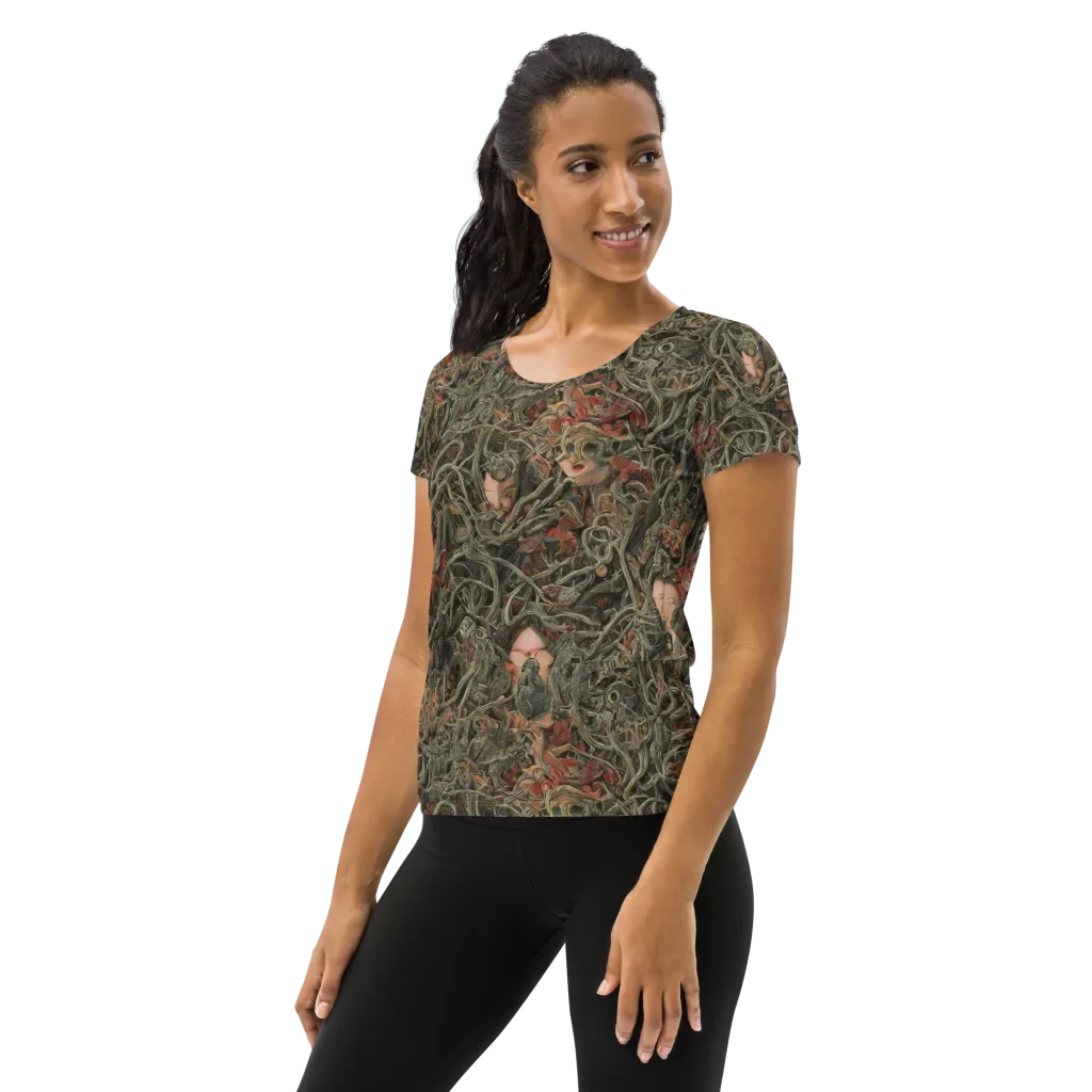 Olive Labyrinth on Women's Athletic T-Shirt — Left