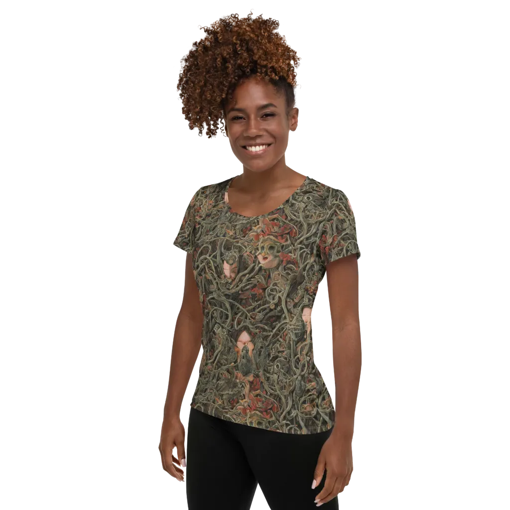 Olive Labyrinth on Women's Athletic T-Shirt — Left