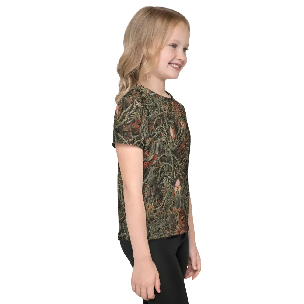 Olive Labyrinth on Kids Crew Neck T-Shirt — Right