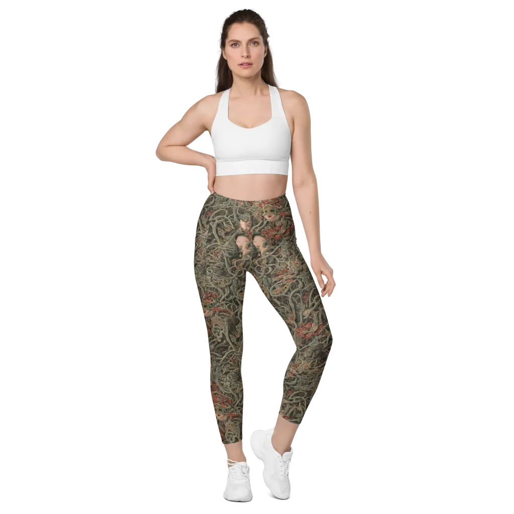 Olive Labyrinth on Leggings with Pockets — Front