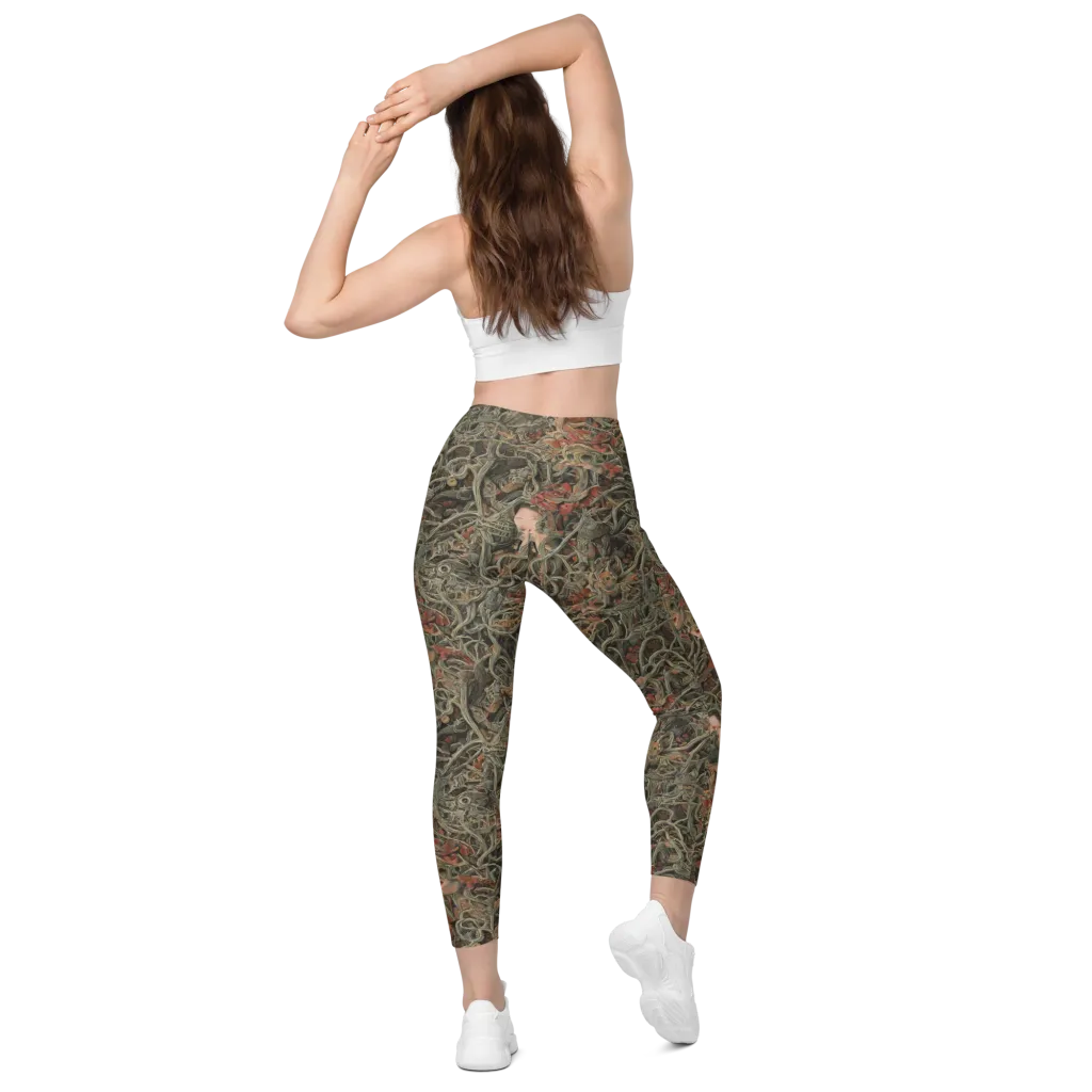 Olive Labyrinth on Leggings with Pockets — Back