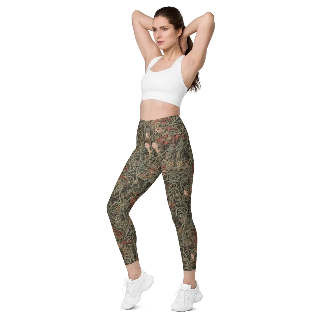 Olive Labyrinth on Leggings with Pockets — Left Front