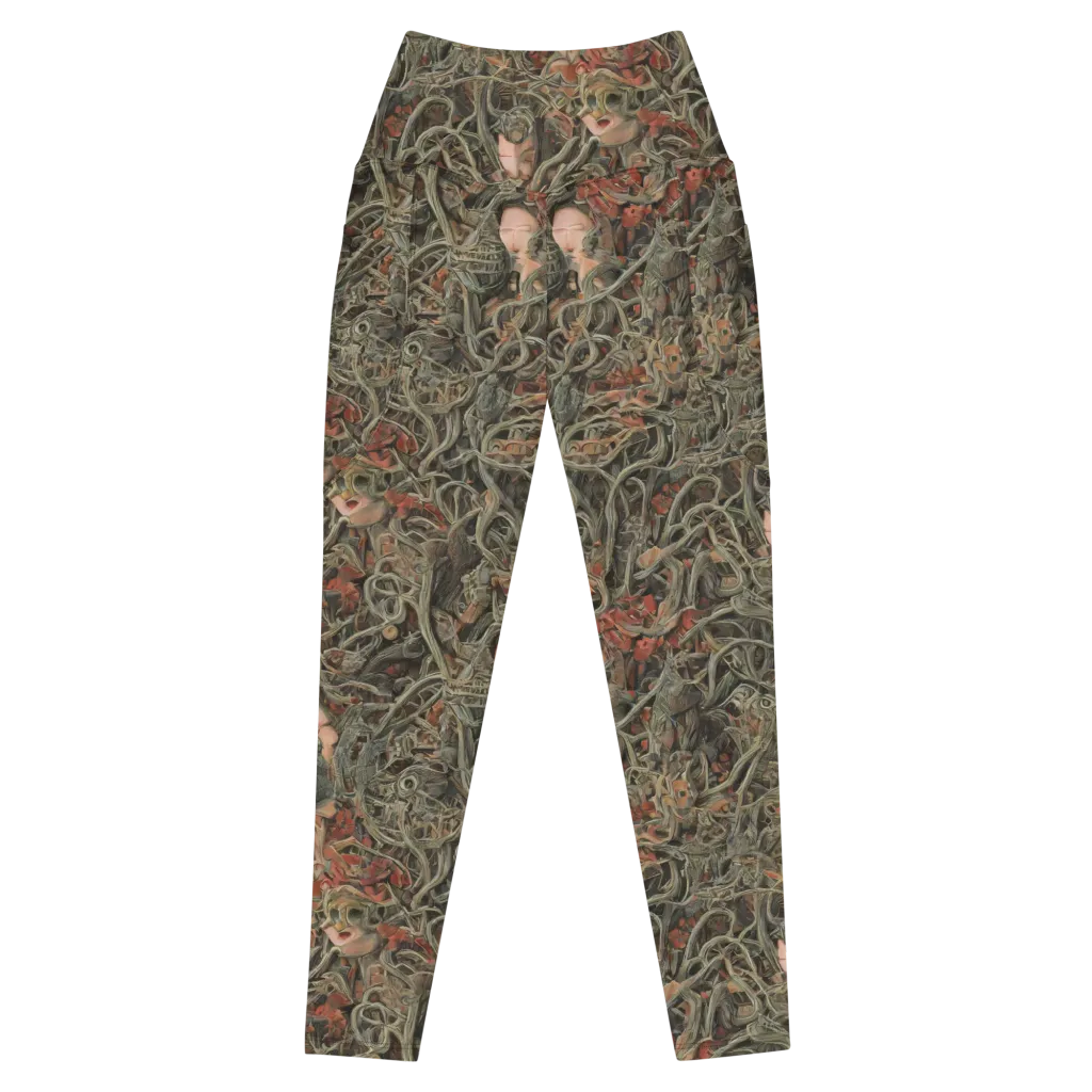 Olive Labyrinth on Leggings with Pockets — Front