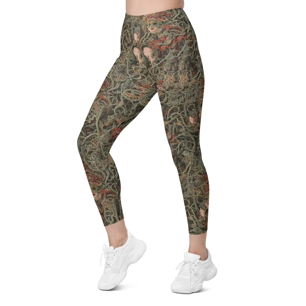 Olive Labyrinth on Leggings with Pockets — Left Front