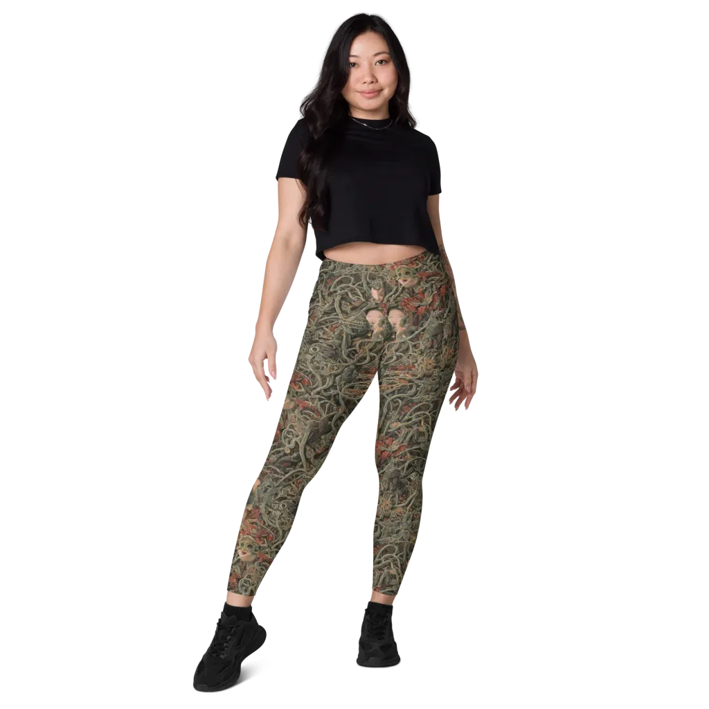 Olive Labyrinth on Leggings with Pockets — Front