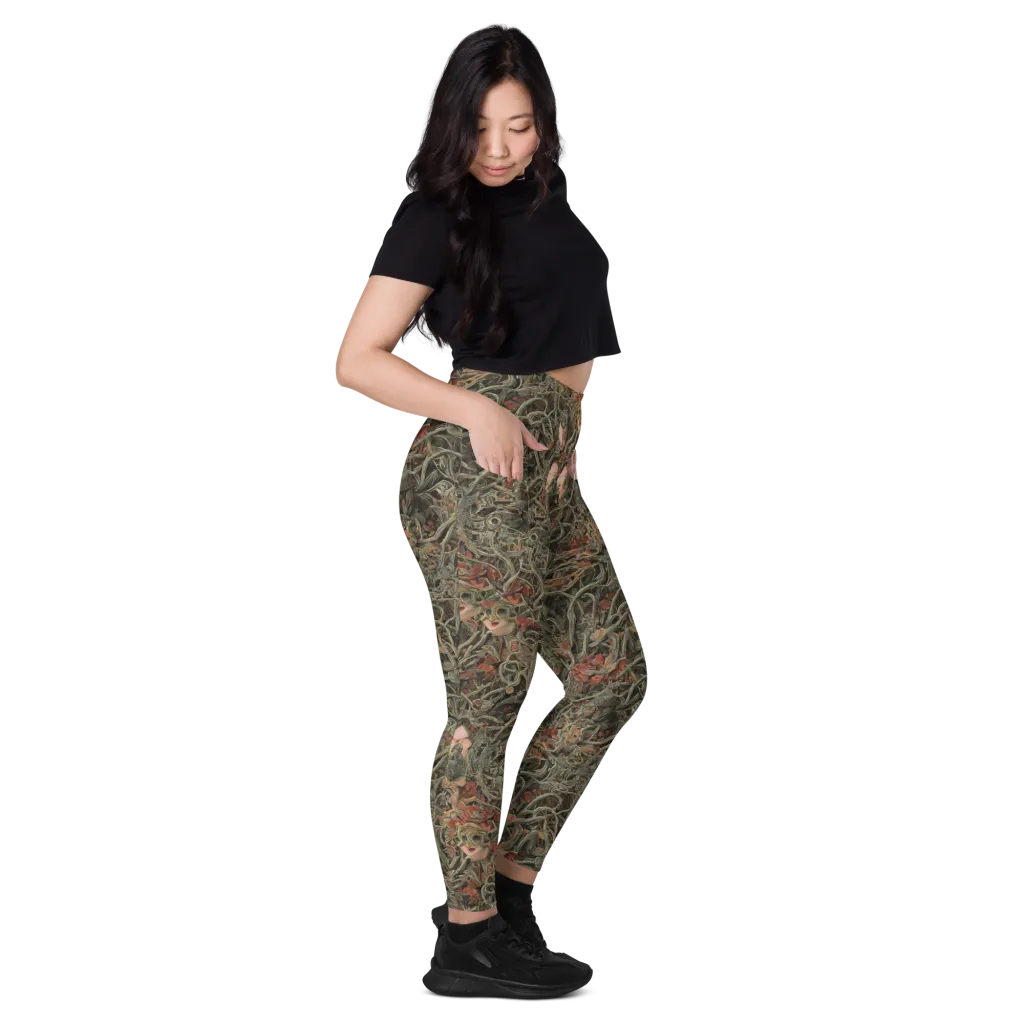 Olive Labyrinth on Leggings with Pockets — Right
