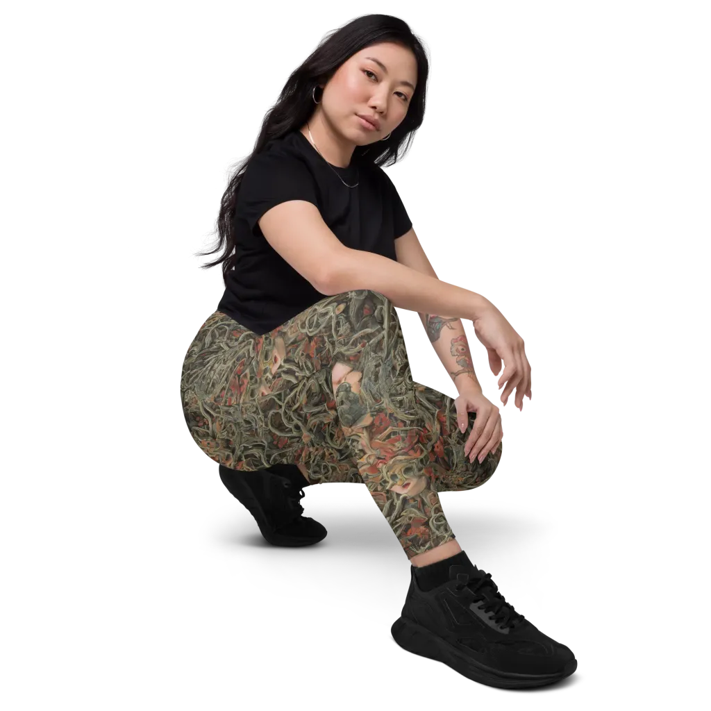 Olive Labyrinth on Leggings with Pockets — Right Front