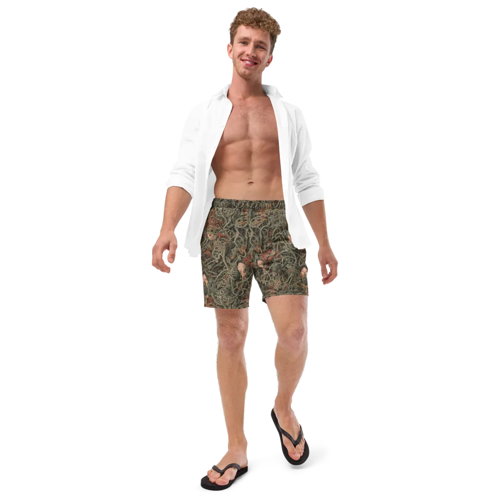 Olive Labyrinth on Swim Trunks — Front