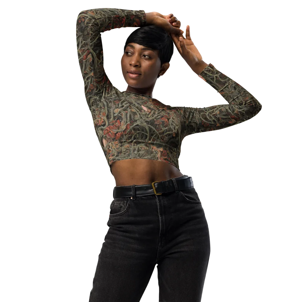 Olive Labyrinth on Long Sleeve Crop Top — Front