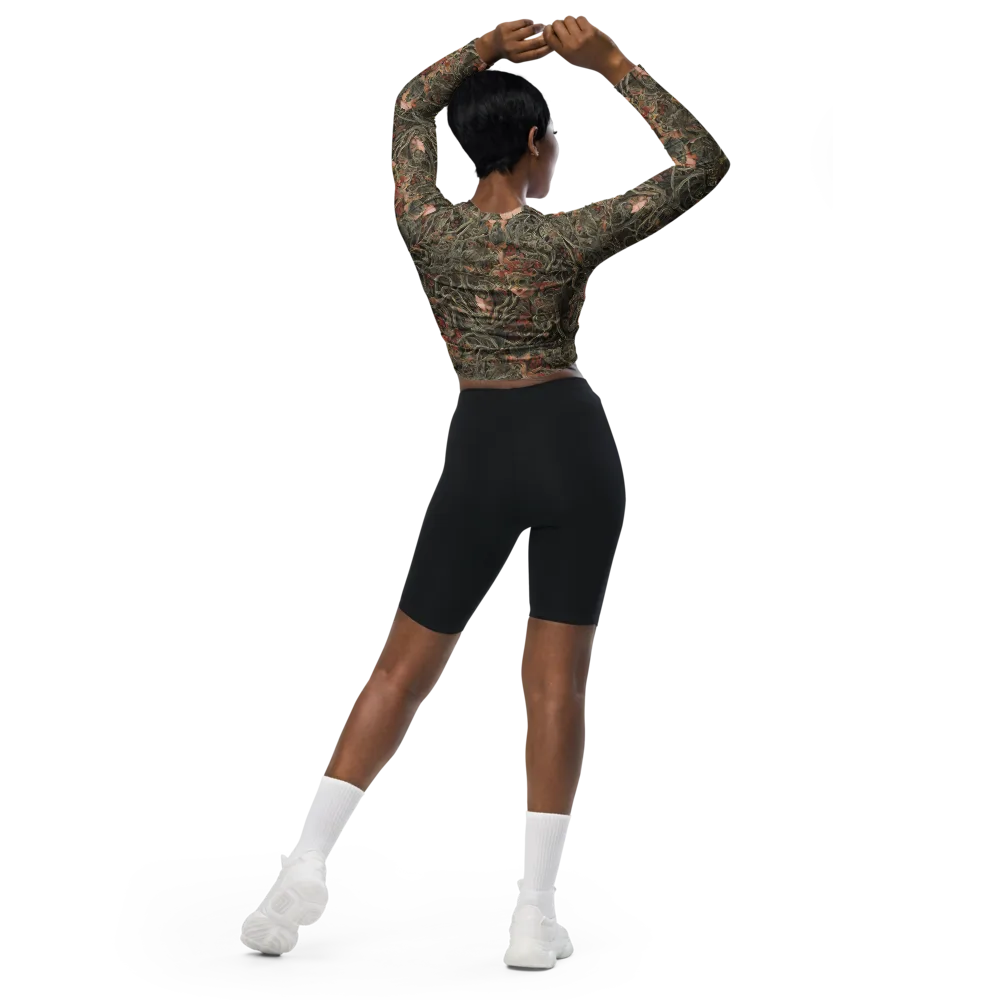 Olive Labyrinth on Long Sleeve Crop Top — Back