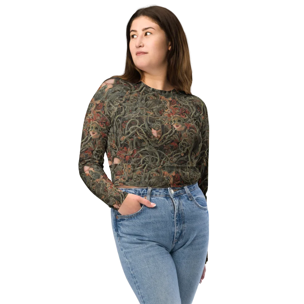 Olive Labyrinth on Long Sleeve Crop Top — Front