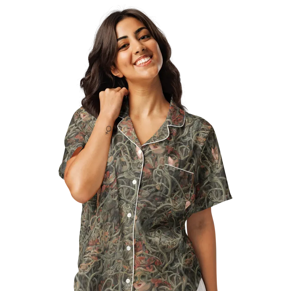 Olive Labyrinth on Women's Short Sleeve Pajama Top — Front