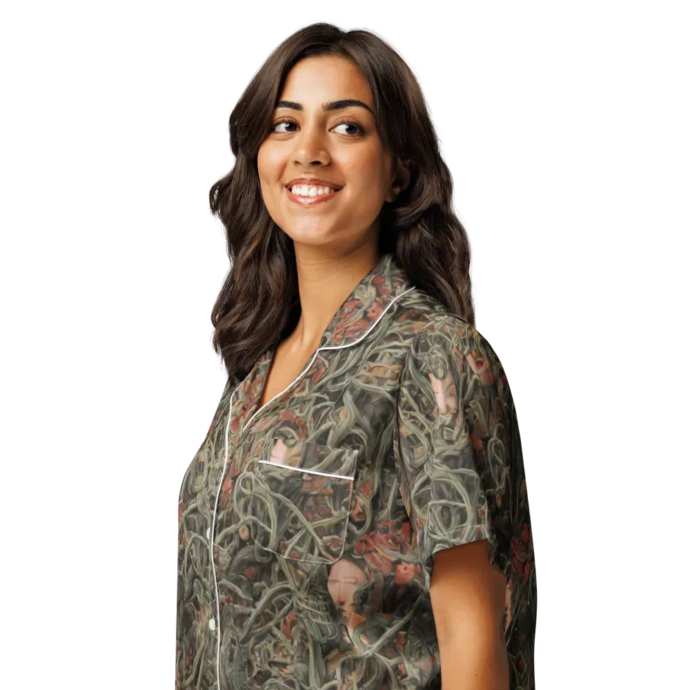 Olive Labyrinth on Women's Short Sleeve Pajama Top — Left Front