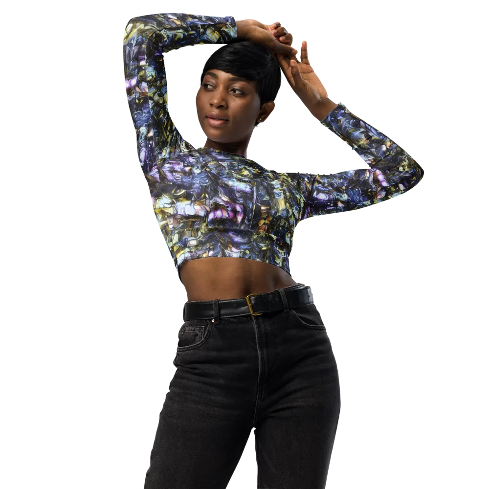 Indigo Alchemy on Long Sleeve Crop Top — Front