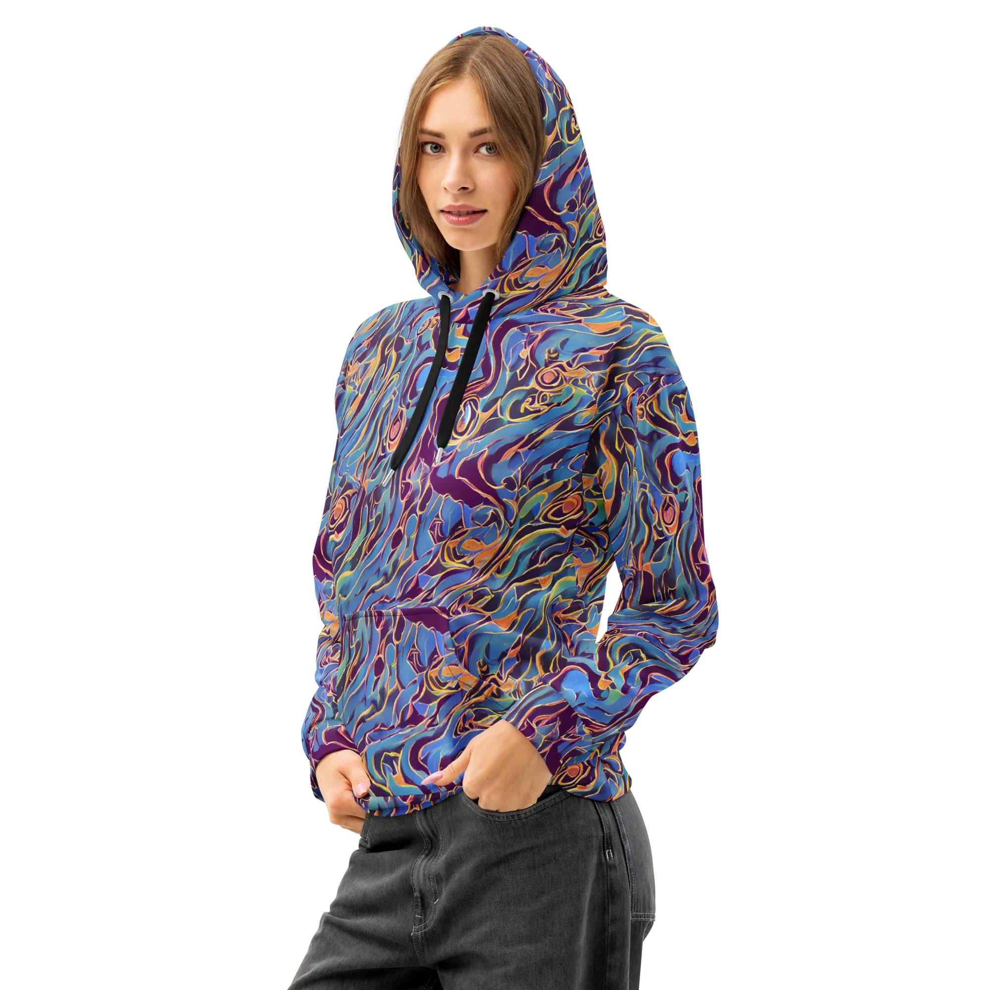 Sapphire Surge on Cotton Hoodie — Left Front