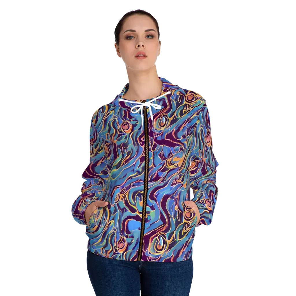 Sapphire Surge on Women's Full-Zip Hoodie — Front On Person