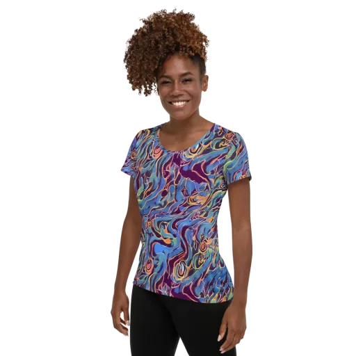 Sapphire Surge on a Women's Athletic T-Shirt